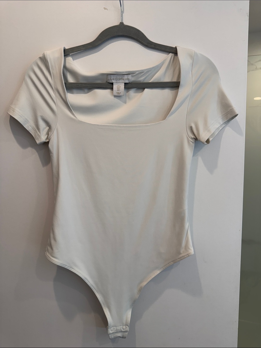 House of Harlow 1960 Square Neck Short-Sleeve Bodysuit in Ivory